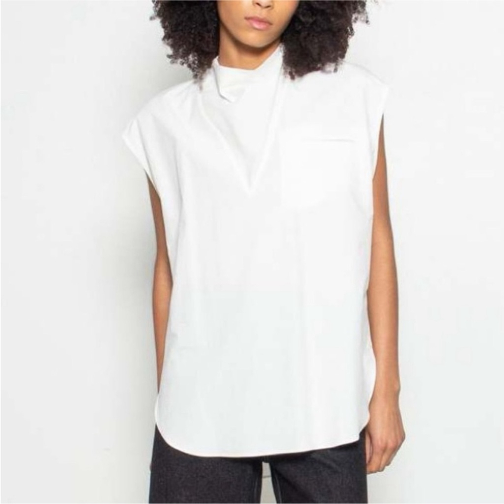 NOMIA NYC Designer Sleeveless Anorak Funnel Neck Cotton Top In Chalk White Sz 4